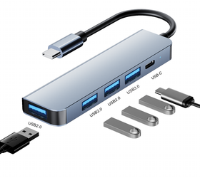 NÖRDIC USB-C 5port Hubb 3xUSB-A 2.0, 1xUSB-A 3.1 och 1xUSB-C DP100W