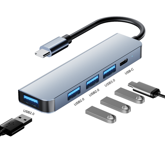 USB-C 5port Hubb 3xUSB-A 2.0, 1xUSB-A 3.1 och 1xUSB-C DP100W