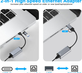 NÖRDIC USB-A och C 3.1 till Giga Ethernet Nätverksadapter USB-A och USB-C Space Grey Aluminium RTL8153