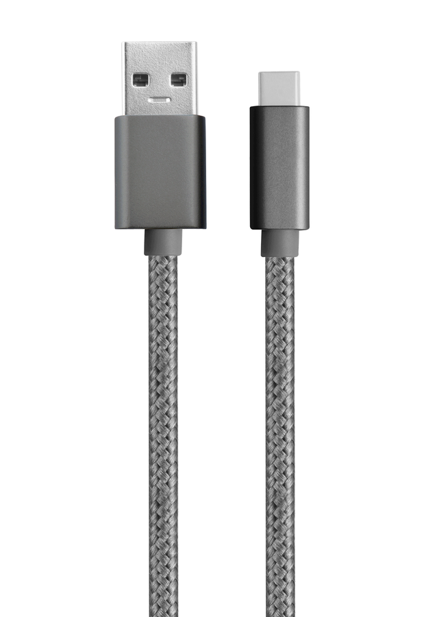 NÖRDIC 1m USB3.2 Gen1 USB-C till A nylonflätad kabel snabbladdning 3A 5Gbps Power Delivery PD 60W space grey