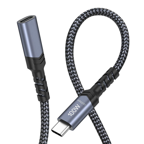 1m USB3.2 Gen2 SuperSpeed USB 10Gbps USB-C till C nylonflätad förlängningskabel med Power Delivery 100W, 4K60Hz video och Emarker