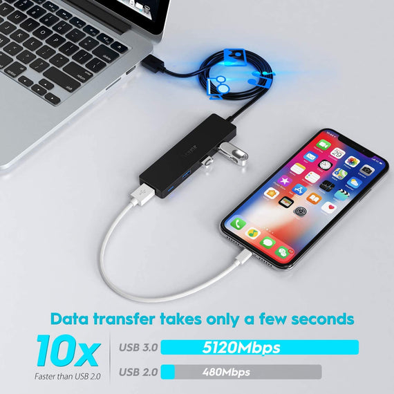 USB C 3.1 4port 5Gbps hubb 17cm kabel svart