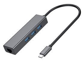 NÖRDIC USB C till Ethernet Giga nätverksadapter med 3xUSB 3.1 hubb, 17cm, Aluminium Space Grey