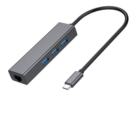 USB C till Ethernet Giga nätverksadapter med 3xUSB 3.1 hubb, 17cm, Aluminium Space Grey