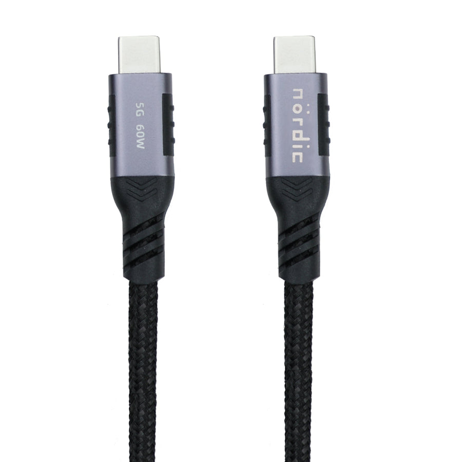 NÖRDIC 25cm USB3.2 Gen1 USB-C till C nylonflätad kabel snabbladdning 3A 5Gbps Power Delivery PD 60W
