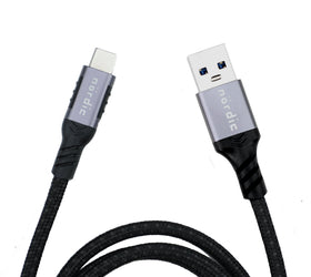 NÖRDIC 50cm USB3.2 Gen1 USB-C till A nylonflätad kabel snabbladdning 3A 5Gbps Power Delivery PD 60W