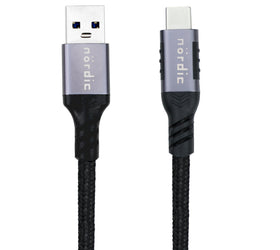 NÖRDIC 50cm USB3.2 Gen1 USB-C till A nylonflätad kabel snabbladdning 3A 5Gbps Power Delivery PD 60W
