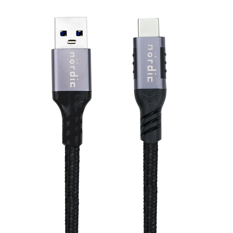 NÖRDIC 1m USB3.2 Gen1 USB-C till A nylonflätad kabel snabbladdning 3A 5Gbps Power Delivery PD 60W