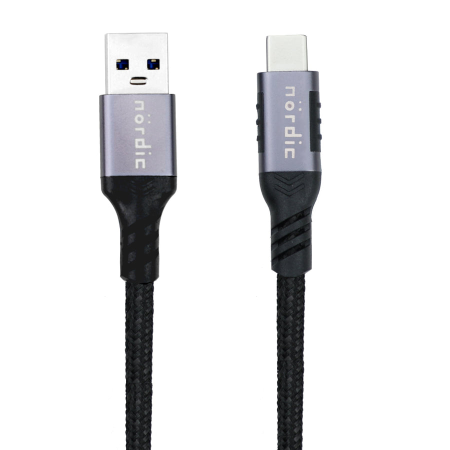 NÖRDIC 25cm USB3.2 Gen1 USB-C till A nylonflätad kabel snabbladdning 3A 5Gbps Power Delivery PD 60W