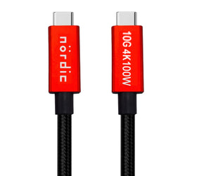 NÖRDIC 3m USB3.2 Gen2 SuperSpeed USB 10Gbps USB-C till C nylonflätad kabel med Power Delivery 100W, 4K60Hz video och Emarker