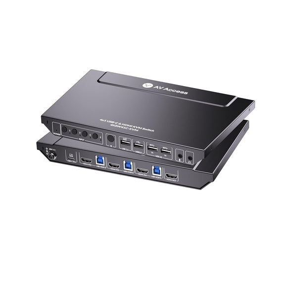 USB-C & HDMI KVM-switch 4 datorer 1 bildskärm, typ-c-portstöd 60W laddning för bärbar dator, 1080P@240Hz & 2560×1440@144Hz