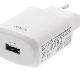 DELTACO USB väggladdare, 2,4 A, 100 V/240 V, vit