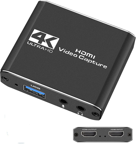 Video capture adapter HDMI output 4K 30Hz HDMI med Loop Mikrofon och audio out HDMI Signal Loop Out