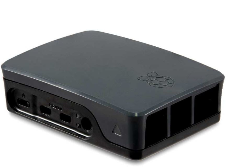 Officiella Raspberry Pi 4-fodral, svart/grå