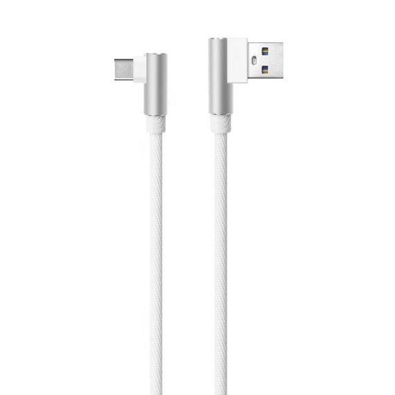 Vinklad USB C till vinklad USB A kabel för synkning och laddning vit 1m