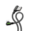 Mcdodo CA-4671 Vinklad Apple Lightning (Non MFI) till vinklad USB A kabel för synkning och snabb laddning, med LED, svart, 1,2m