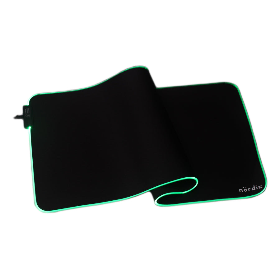 NÖRDIC RGB gamingmusmatta, 1200x600x4mm (XL), halkfri naturgummibas, Elastan-tygtopp, svart