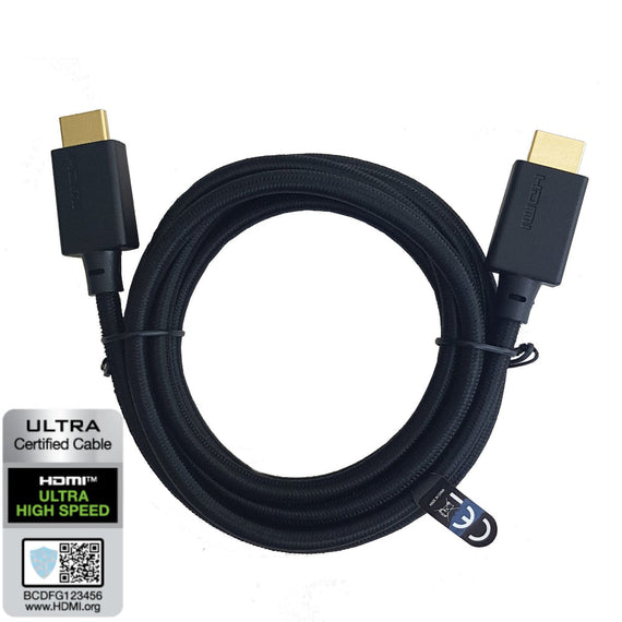 CERTIFIED CABLES 2m Ultra High Speed HDMI2.1 8K 60Hz 4K 120Hz 48Gbps Dynamic HDR eARC Game Mode VRR Dolby ATMOS nylonflätad kabel guldpläterad