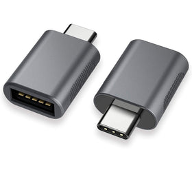 NÖRDIC USB-A 3.1 OTG hona till USB C hane adapter Aluminium grå OTG USB-C adapter synk och laddning