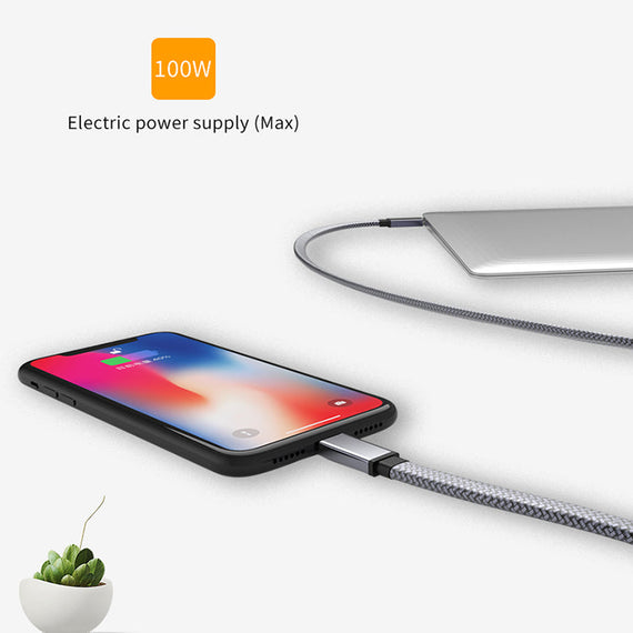 1m Platt USB3.2 Gen2 SuperSpeed USB 10Gbps USB-C till C nylonflätad kabel med Power Delivery 100W, 4K60Hz video och Emarker